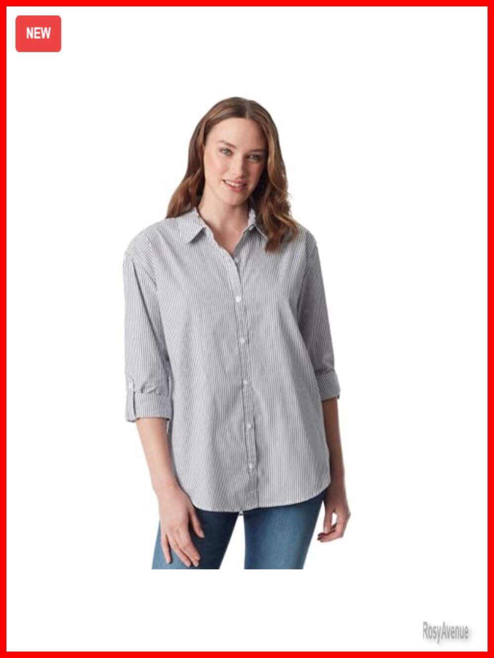 Oversized Button Down Shirt Roll-Tab Sleeves High Low Hem Loose Fit